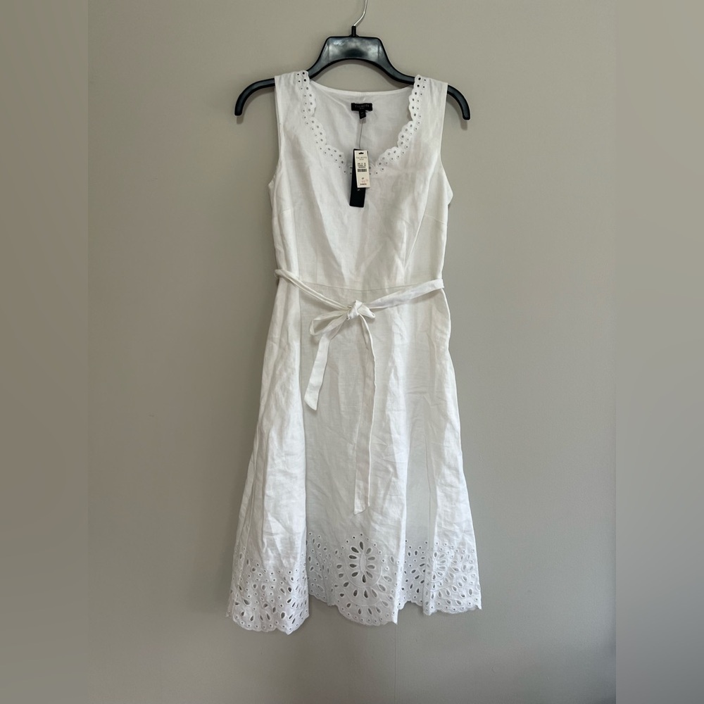 Talbots NWT Petite White Sleeveless Fit & Flare Cotton Eyelet Mini Dress, sz 6P
